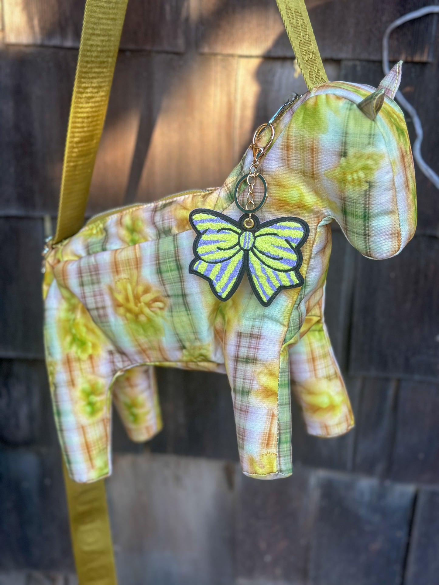 Purple + Yellow Striped Bow Bag Charm