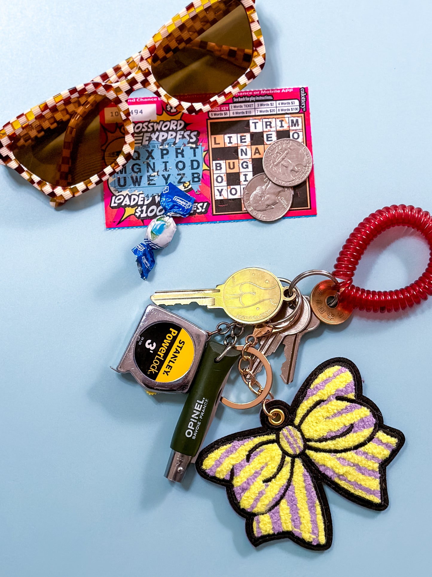 Purple + Yellow Striped Bow Bag Charm